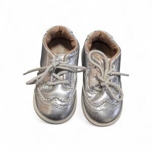 Stride Rite Shiny Silver Baby Shoes Leather Size 5